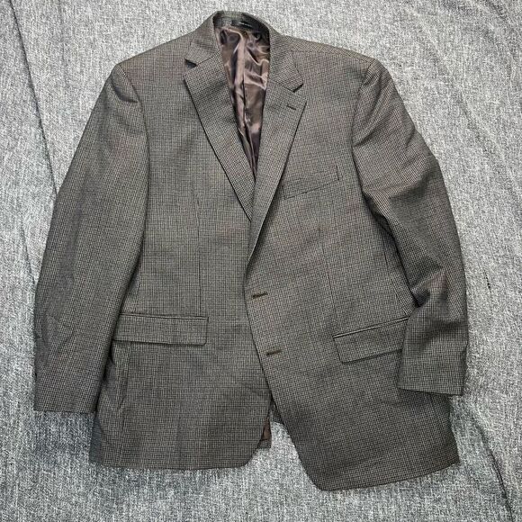 Ralph Lauren Chaps Mens 46R Brown Houndstooth Suit Jacket Blazer Canada Vintage - Picture 1 of 5